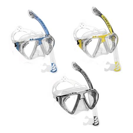 Clear/Blue Cressi Premium Dry Snorkel Combo Set Penta & Alpha Ultra Dry 